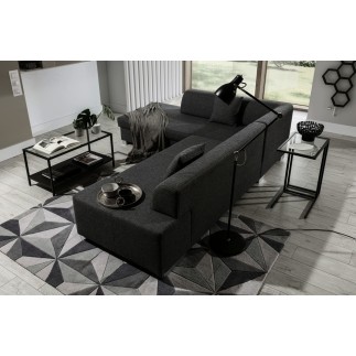Canapé d'angle convertible en tissu luxe 5 places, coffre - noir, angle gauche (vu de face), PORTOFINO