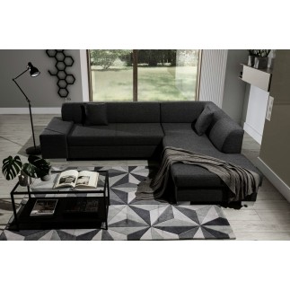 Canapé d'angle convertible en tissu luxe 5 places, coffre, noir, angle droit (vu de face), PORTOFINO