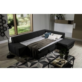 Canapé d'angle convertible en tissu luxe 5 places, coffre, noir, angle droit (vu de face), PORTOFINO