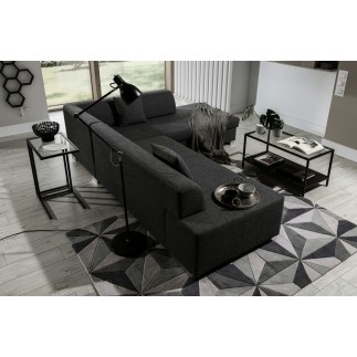 Canapé d'angle convertible en tissu luxe 5 places, coffre, noir, angle droit (vu de face), PORTOFINO