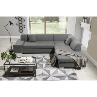 Canapé d'angle convertible en tissu luxe 5 places, coffre, gris clair, angle droit (vu de face), PORTOFINO