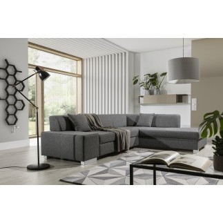 Canapé d'angle convertible en tissu luxe 5 places, coffre, gris clair, angle droit (vu de face), PORTOFINO