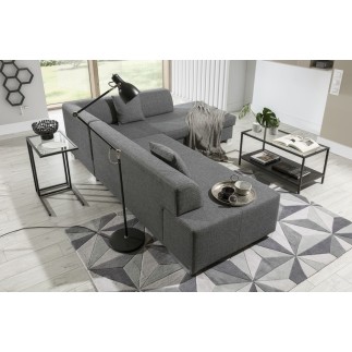Canapé d'angle convertible en tissu luxe 5 places, coffre, gris clair, angle droit (vu de face), PORTOFINO