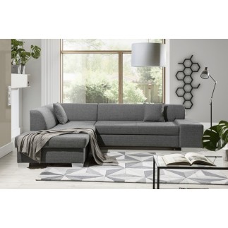 Canapé d'angle convertible en tissu luxe 5 places, coffre - gris clair, angle gauche (vu de face), PORTOFINO