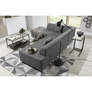 Canapé d'angle convertible en tissu luxe 5 places, coffre - gris clair, angle gauche (vu de face), PORTOFINO