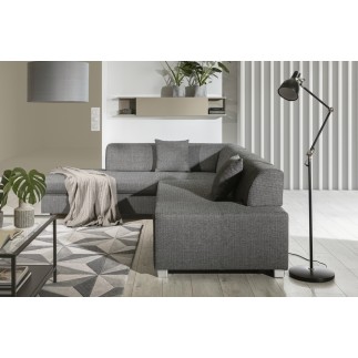 Canapé d'angle convertible en tissu luxe 5 places, coffre - gris clair, angle gauche (vu de face), PORTOFINO
