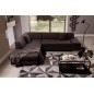Canapé d'angle convertible en tissu luxe 5 places, coffre - marron foncé, angle gauche (vu de face), PORTOFINO