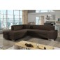 Canapé d'angle convertible en tissu luxe 5 places, coffre - marron foncé, angle gauche (vu de face), PORTOFINO