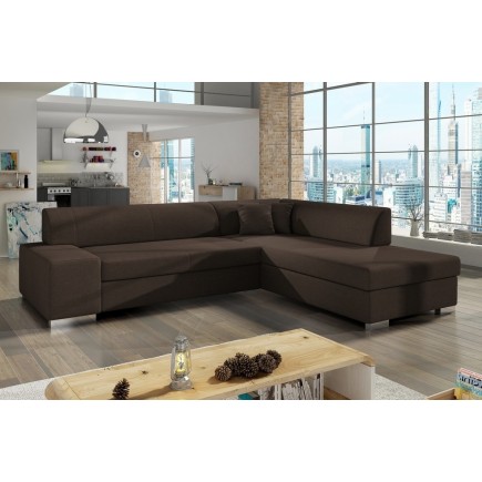 Canapé d'angle convertible en tissu luxe 5 places, coffre, marron foncé, angle droit (vu de face), PORTOFINO