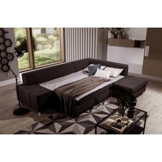 Canapé d'angle convertible en tissu luxe 5 places, coffre, marron foncé, angle droit (vu de face), PORTOFINO