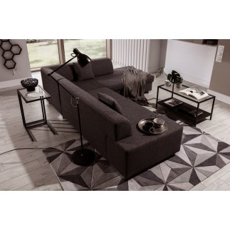 Canapé d'angle convertible en tissu luxe 5 places, coffre, marron foncé, angle droit (vu de face), PORTOFINO