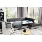 Canapé d'angle convertible en tissu luxe 5 places, avec coffre - gris foncé et gris clair, angle droit (vu de face), VERTU VELOU