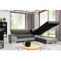 Canapé d'angle convertible en tissu luxe 5 places, avec coffre - gris foncé et gris clair, angle droit (vu de face), VERTU VELOU