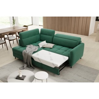 Canapé d'angle convertible en velours vert luxe 3 places BARTOLI