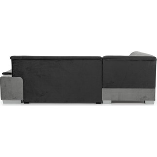- Canapé d'angle convertible en tissu luxe 5 places, avec coffre, gris foncé et gris clair, angle gauche (vu de face), VERTU VEL