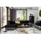 Canapé d'angle convertible en tissu luxe 5 places, avec coffre, noir et gris clair, angle gauche (vu de face), VERTU VELOURS