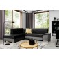 Canapé d'angle convertible en tissu luxe 5 places, avec coffre, noir et gris clair, angle gauche (vu de face), VERTU VELOURS