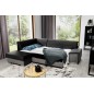 Canapé d'angle convertible en tissu luxe 5 places, avec coffre, noir et gris clair, angle gauche (vu de face), VERTU VELOURS