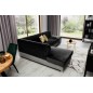 Canapé d'angle convertible en tissu luxe 5 places, avec coffre, noir et gris clair, angle gauche (vu de face), VERTU VELOURS