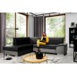 Canapé d'angle convertible en tissu luxe 5 places, avec coffre, noir et gris clair, angle gauche (vu de face), VERTU VELOURS