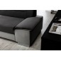 Canapé d'angle convertible en tissu luxe 5 places, avec coffre, noir et gris clair, angle gauche (vu de face), VERTU VELOURS