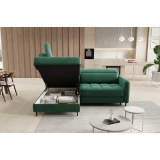 Canapé d'angle convertible en velours vert luxe 3 places BARTOLI