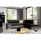 Canapé d'angle convertible en tissu luxe 5 places, avec coffre - noir et gris clair, angle droit (vu de face), VERTU VELOURS