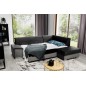 Canapé d'angle convertible en tissu luxe 5 places, avec coffre - noir et gris clair, angle droit (vu de face), VERTU VELOURS