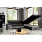 Canapé d'angle convertible en tissu luxe 5 places, avec coffre - noir et gris clair, angle droit (vu de face), VERTU VELOURS