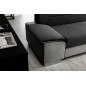 Canapé d'angle convertible en tissu luxe 5 places, avec coffre - noir et gris clair, angle droit (vu de face), VERTU VELOURS