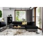 Canapé d'angle convertible en tissu luxe 5 places, avec coffre - noir et gris clair, angle droit (vu de face), VERTU VELOURS