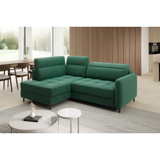 Canapé d'angle convertible en velours vert luxe 3 places BARTOLI