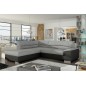 - Canapé d'angle convertible en tissu luxe gris et simili cuir noir, 5 places, avec coffre, angle gauche (vu de face) - VERTU MI