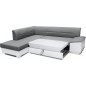 - Canapé d'angle convertible en tissu luxe gris et simili cuir noir, 5 places, avec coffre, angle gauche (vu de face) - VERTU MI