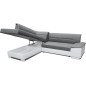 - Canapé d'angle convertible en tissu luxe gris et simili cuir noir, 5 places, avec coffre, angle gauche (vu de face) - VERTU MI