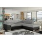 Canapé d'angle convertible en tissu luxe gris et simili cuir noir, 5 places, avec coffre, angle droit (vu de face), VERTU MIX