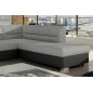 Canapé d'angle convertible en tissu luxe gris et simili cuir noir, 5 places, avec coffre, angle droit (vu de face), VERTU MIX
