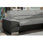 Canapé d'angle convertible en tissu luxe gris et simili cuir noir, 5 places, avec coffre, angle droit (vu de face), VERTU MIX