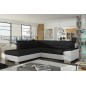 Canapé d'angle convertible en tissu luxe noir et simili cuir blanc cassé, 5 places, avec coffre, angle gauche (vu de face), VERT
