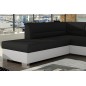 Canapé d'angle convertible en tissu luxe noir et simili cuir blanc cassé, 5 places, avec coffre, angle gauche (vu de face), VERT