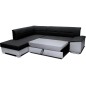 Canapé d'angle convertible en tissu luxe noir et simili cuir blanc cassé, 5 places, avec coffre, angle gauche (vu de face), VERT