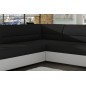 Canapé d'angle convertible en tissu luxe noir et simili cuir blanc cassé, 5 places, avec coffre, angle gauche (vu de face), VERT