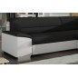 Canapé d'angle convertible en tissu luxe noir et simili cuir blanc cassé, 5 places, avec coffre, angle droit (vu de face), VERTU