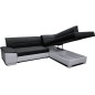 Canapé d'angle convertible en tissu luxe noir et simili cuir blanc cassé, 5 places, avec coffre, angle droit (vu de face), VERTU