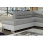 Canapé d'angle convertible en tissu luxe gris et simili cuir blanc cassé, 5 places, avec coffre, angle gauche (vu de face), VERT