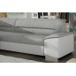 Canapé d'angle convertible en tissu luxe gris et simili cuir blanc cassé, 5 places, avec coffre, angle gauche (vu de face), VERT