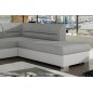 Canapé d'angle convertible en tissu luxe gris et simili cuir blanc cassé, 5 places, avec coffre, angle droit (vu de face), VERTU