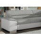 Canapé d'angle convertible en tissu luxe gris et simili cuir blanc cassé, 5 places, avec coffre, angle droit (vu de face), VERTU