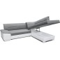 Canapé d'angle convertible en tissu luxe gris et simili cuir blanc cassé, 5 places, avec coffre, angle droit (vu de face), VERTU