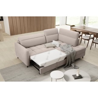 Canapé d'angle convertible en velours beige luxe 3 places BARTOLI